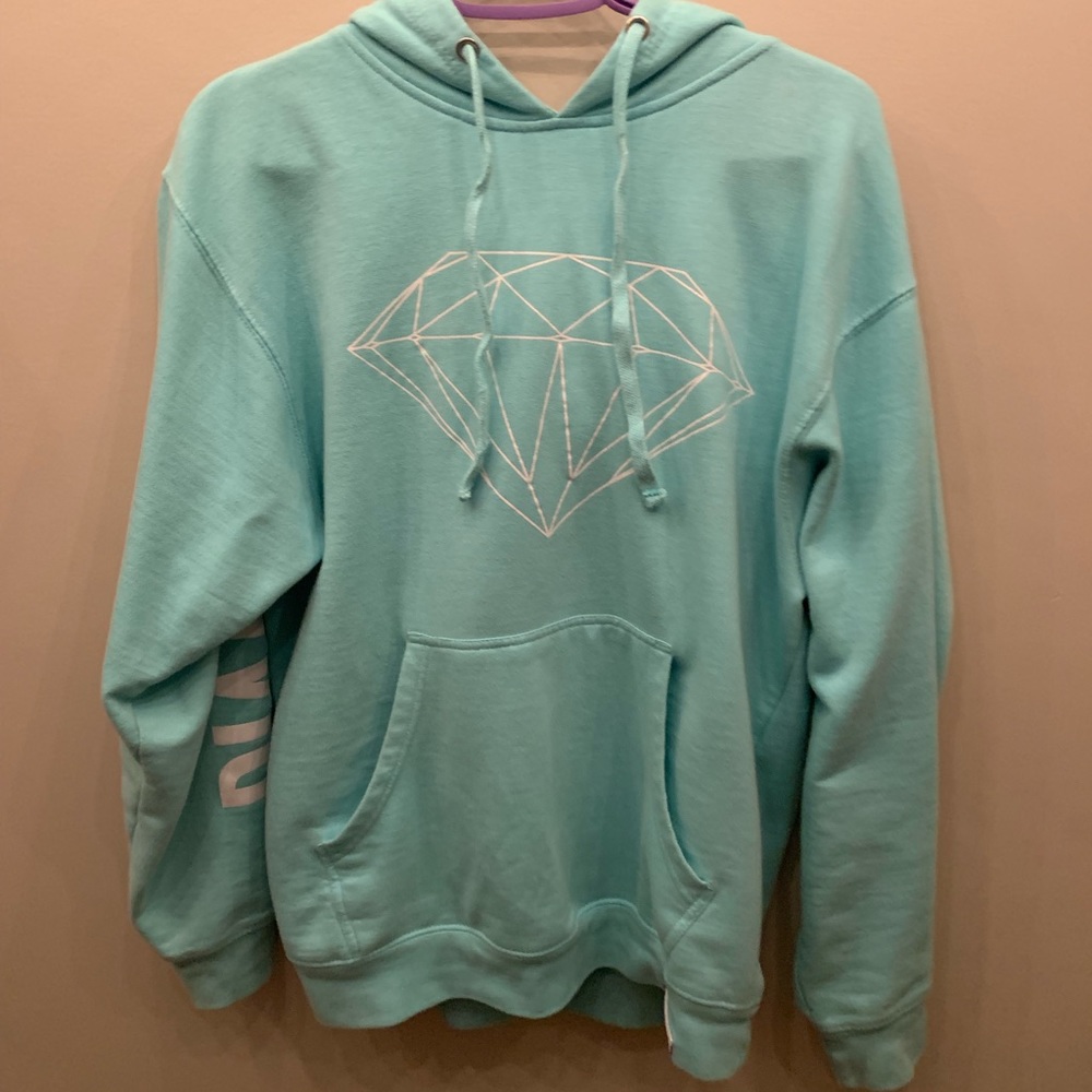 Diamond Supply Co. Aqua Blue Pullover Hoodie with White Diamond Graphic